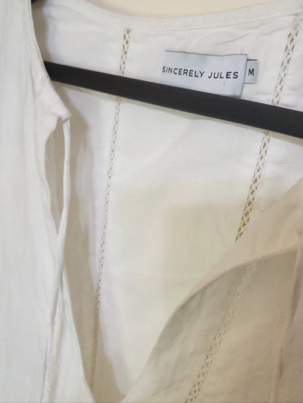 Sincerely Jules White Linen Dress Size Med Sleeveless Tassel Cotton Lining